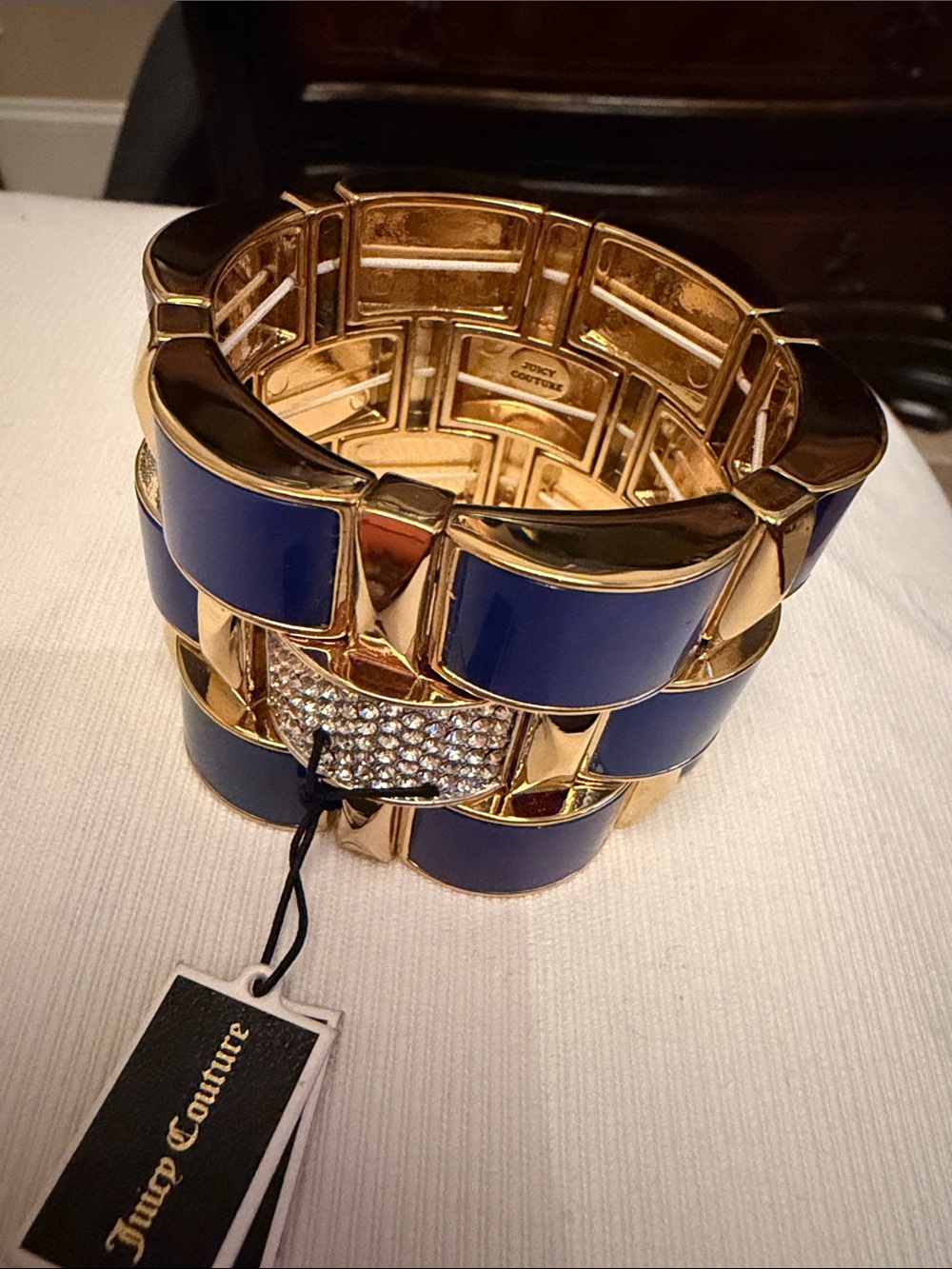 Juicy Couture Gold-Tone Bracelet with Navy Blue Enamel & Crystal Accent